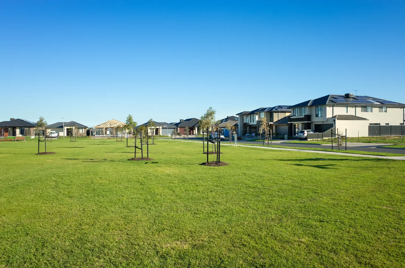 Homes around a landscaped park
